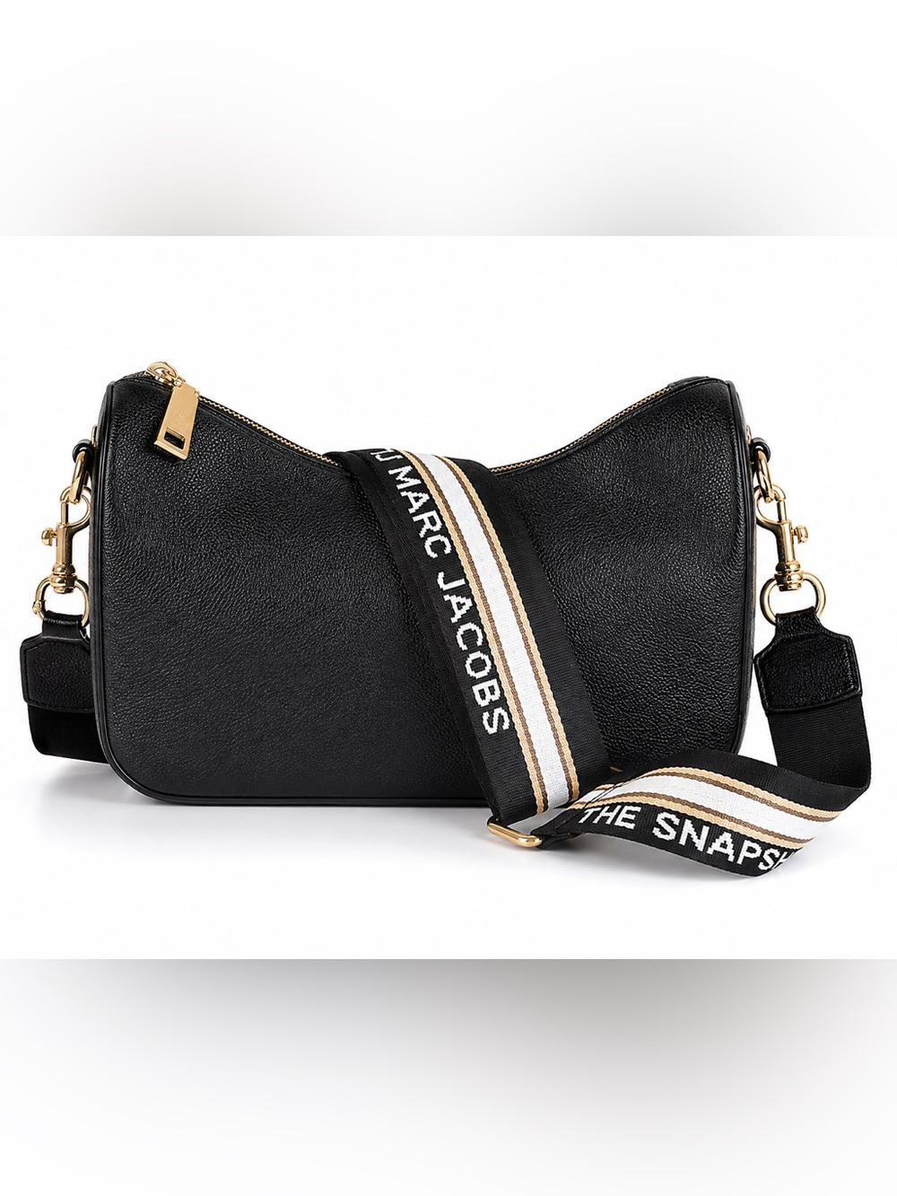 Marc Jacobs Black Pebbled Leather Shoulder Crossbody Bag Logo Strap